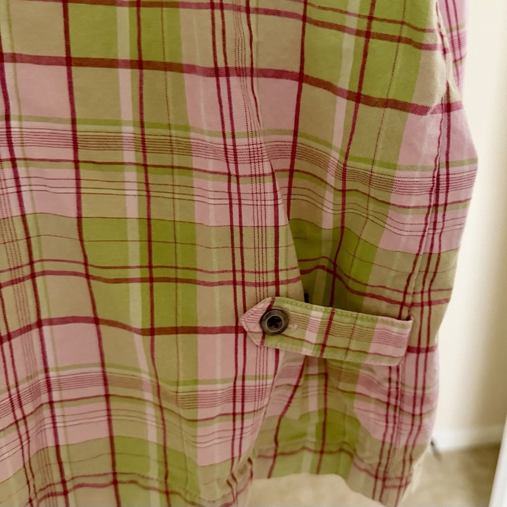 Women's 90's Vintage Plaid Hoodie Jacket Sz M/L Zip Up Lightweight Green Pink - Picture 4 of 6
